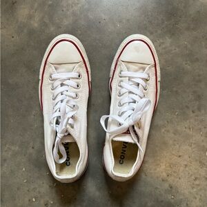 Converse White Canvas Low-Top Sneakers with Red Stripe
